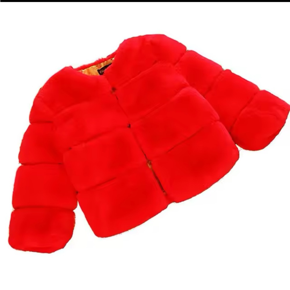 Red faux fur jacket